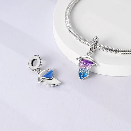 925 Sterling Silver Classic Purple Heart Shape Dragon Pegasus Butterfly Charms Beads Fit 3mm Original Bracelet DIY Jewelry Gift