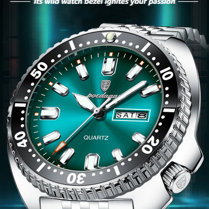 POEDAGAR Business Men Watch Date Week Waterproof Luminous Luxury Man Wristwatch Sports Stainless Steel Men's Quartz Watches Male