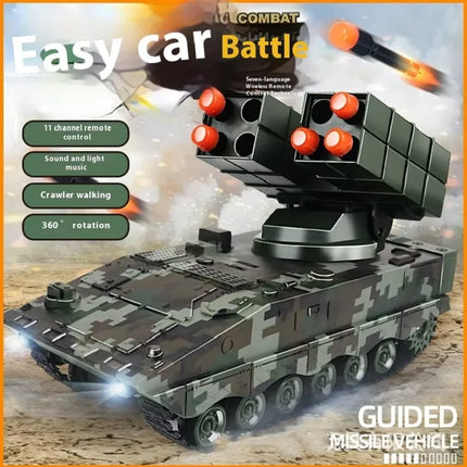 Children Simulation Military Missile Remote Control Vehicle Track Running Lifting Launch Platform Launching Missile Boy Toy Gift