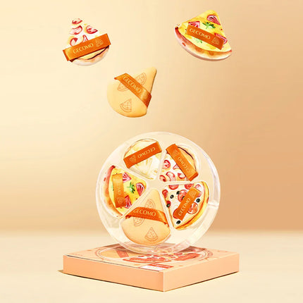 5PCS GECOMO Pizza Shaped Powder Puff Box Set Wet And Dry Dual-use Soft Thick Skin-friendly Makeup Sponge Air Cushion
