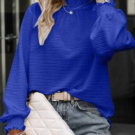 Elegant Autumn High Collar Patchwork Women Shirt Chic Blouse Long Sleeve Office Shirt Plain Casual Basic Regular Top Woman