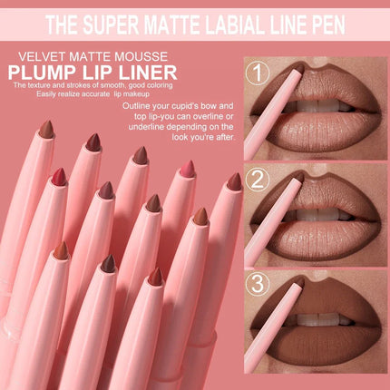 Slim Lip Liner Pencil Sexy Rose Red Brown Lip Outline Nude Matte Lipstick Contouring Tint Makeup Waterproof Crayon Pen 12 Colors
