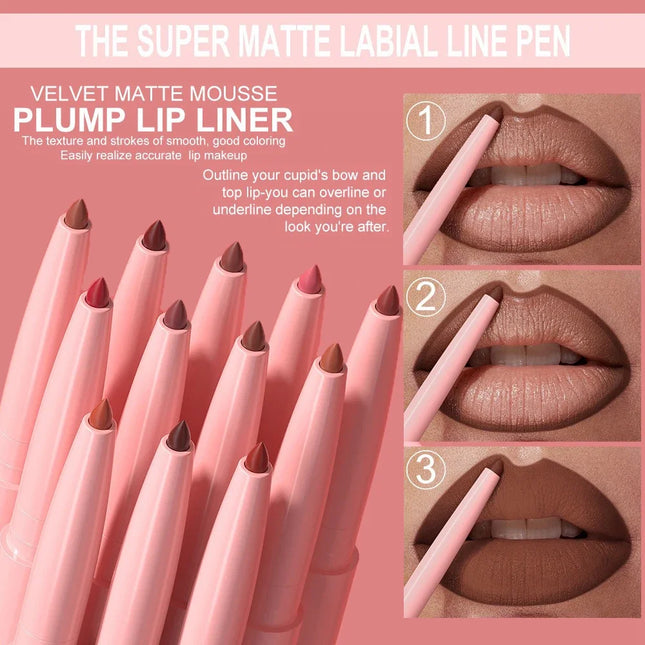 Slim Lip Liner Pencil Sexy Rose Red Brown Lip Outline Nude Matte Lipstick Contouring Tint Makeup Waterproof Crayon Pen 12 Colors