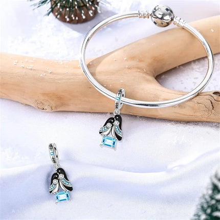 Hot Sale 925 Sterling Silver Cute Panda Beads & Penguin Dangle Charm Fit Snake Bracelet Boutique Necklace Black Pendant Gift