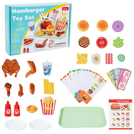 Kids' Pretend Play Fast Food Set - Realistic Burger & Fried Chicken, Toy Money Transaction & Serving Scene Kit