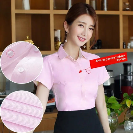 White Women's Shirt Short Sleeve Spring Summer New Work Uniform Formal Long Sleeve Black Blue Professional Clothing Female Blouse