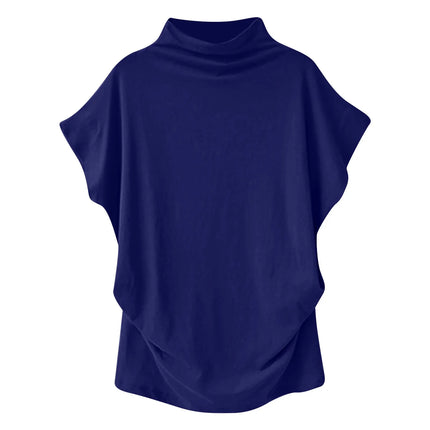 Ladies' New Trendy Fashion Solid Color Soft Turtleneck Top High-End Basic Daily Commute Thin Short Sleeve Pleated Clothing