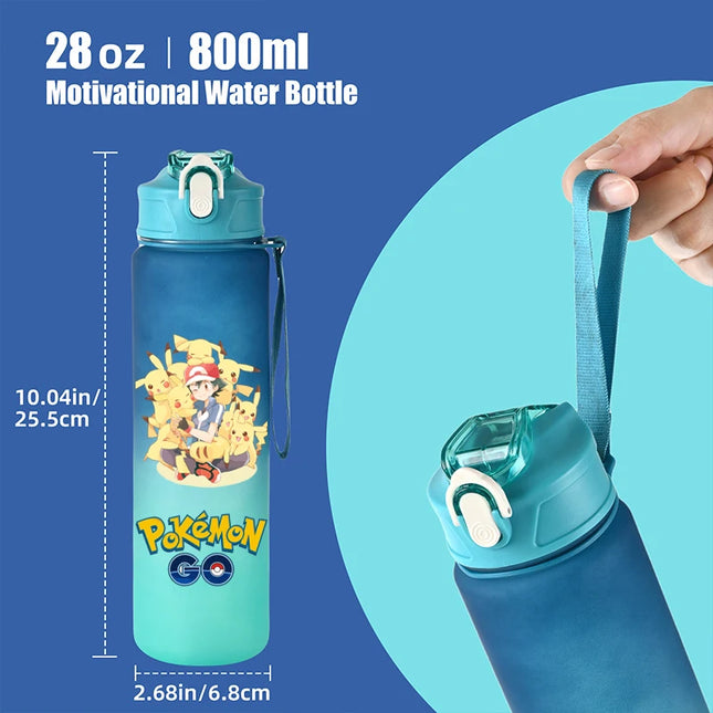 800ML Pokemon Sports Water Bottle Gradient Color Leak Proof Motivational Portable Water Bottle for Outdoor Sport Fitness