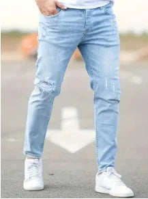 2026 New Fashion Men's Skinny Ripped Jeans Mid Waist Stretch Denim Pants Male's Slim Trousers with Pocket Casual Soft Streetwear