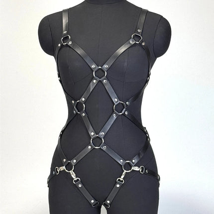 Fashion Full-Body PU Leather Belt Gothic Fetish Street Style Belt Punk Adjusable  Exotic Accesso for Women Strappy Belted Outfit