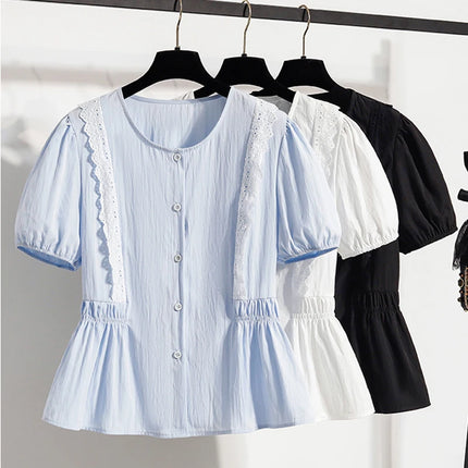 Plus Size Lace Blouse and Shirt Women Summer Blouse Women 2025 New Arrival Short Sleeve O Neck Collar Casual Women's Blouses
