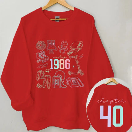 Chapter 40 40th Birthday Sweatshirt Women Born in 1986 Retro Graphic Double-Sided 80s Theme Crewneck Top Casual Retro Clothing