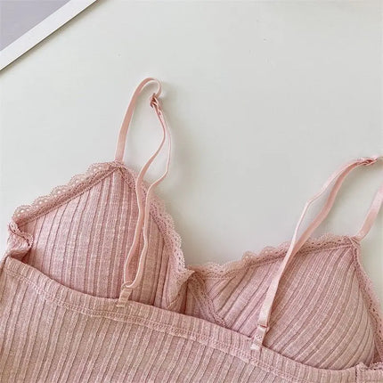 Pure Desire Lace Trim Camisole Tank Top with Chest Pad Summer Slimming Inner Wear Outerwear Beautiful Ba Boting Underwear