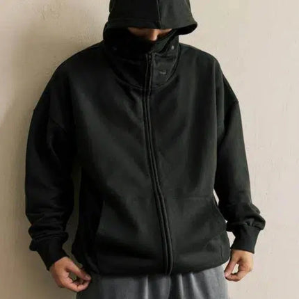 Men'sBalaclava Y2K Gothic Harajuku  Autumn Winter New Item Double Hooded Sweatshirt Homme Hooded Mask Zipper Sportswear
