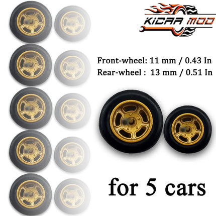 1/64 Front Small and Rear Big Wheels with Detachable Rubber Tires Circular Spoke Refitting Parts for Hotwheels Model Cars 5 Cars