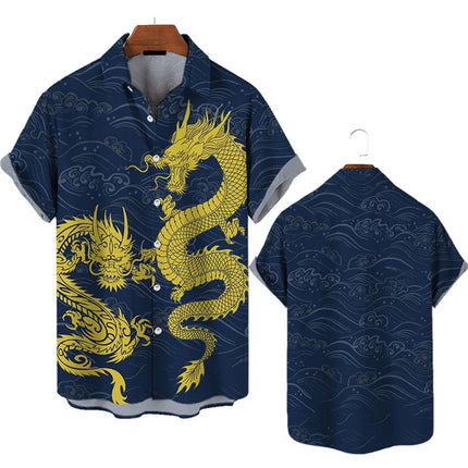 3d Printed 2025 Chinese Dragon Shirt Men Women Fashion Summer Hawaiian Shirt Fashion Top Loose Short Sleeves Blouse Clothing