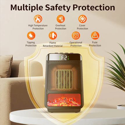 Realistic 3D Flame Electric Fireplace Space Heater For Home Office PTC Timer Silent Energy Saving Quick Heat Decorative