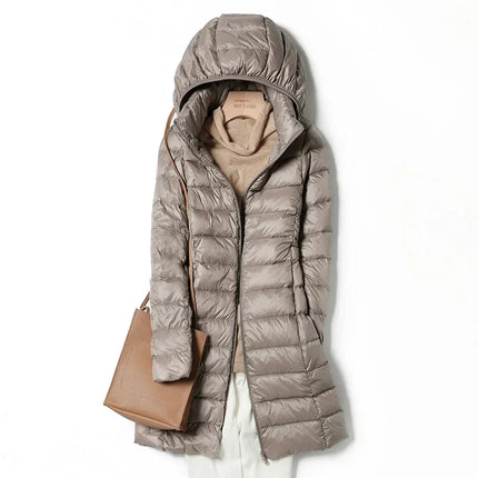 Haze Blue Women's Lightweight Long Jacket, Hooded Long Sleeve Coat, Asian Size M-7XL, Red, Black, Blue, Purple Available Parkas
