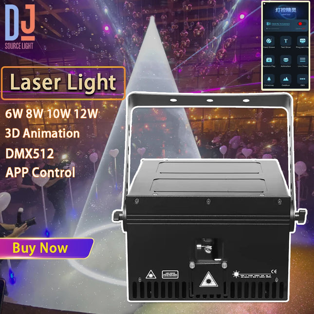 RJ45+ILDA 6W 8W 10W 12W RGB Full Color Laser Light APP Control Animation Effect DMX512 DJ Disco Party Club Wedding Stage Effects