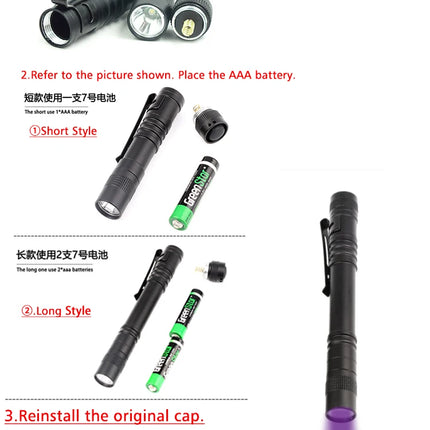 395nm UV Flashlight Ultraviolet Torch With Pen Clip Portable Violet Light Pet Urine Scorpion Detector UV Lamp Use AAA Batteries