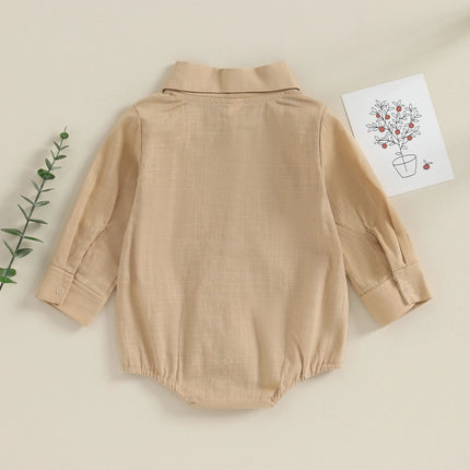 Pudcoco Infant Baby Boy Gentleman Romper Solid Color Long-Sleeved Lapel Front Button Jumpsuit with Pocket Toddler Clothes 0-24M