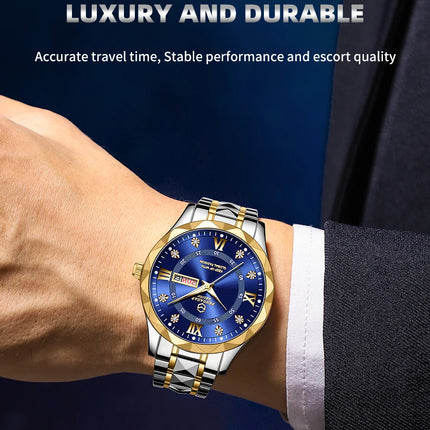 PAAZOMU Luxury Fashion Man Clock Top Business Waterproof Luminous Date Week Men's Watches Quartz Stainless Steel Men Wristwatc