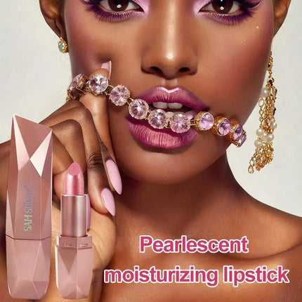 Dark Purple Diamond Metallic Glitter Lipstick Waterproof Long-Lasting Pearlescent Highly Pigmented Lip Tint Sparkling Lip Gloss