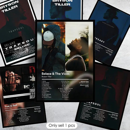 B-Bryson Tiller Rapper Album Painting Calligraphy Canvas Poster Hallway Bedroom Living Room Home Bar Decoration Interior Wall