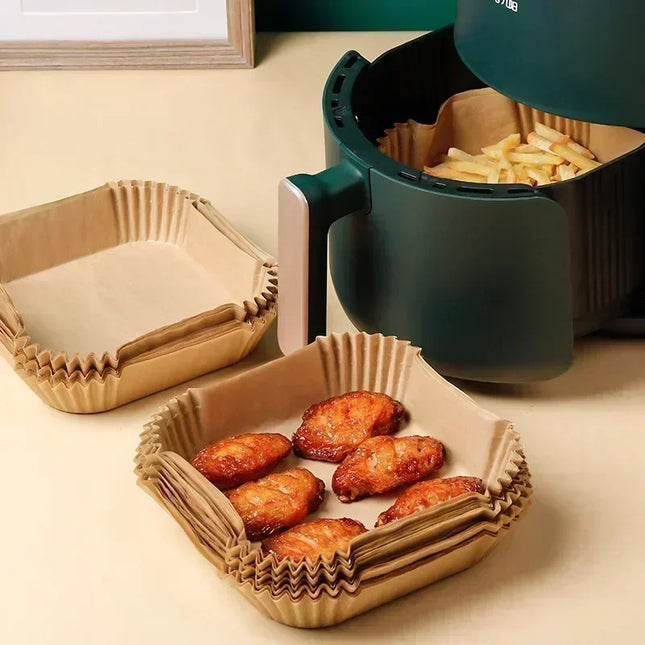 300PCS Air Fryer Disposable Paper Square Round Baking Paper Barbecue Plate NonStick Mat Kitchen Oven Oil Absorbing Paper Tool