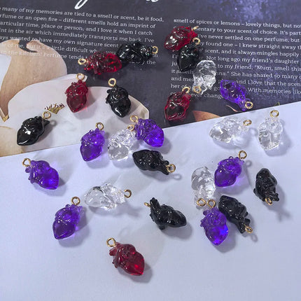 10pcs Simulation Wine Red Cardiac Organ Resin Charms Hallowmas Pendant For Jewelry Make DIY Cute Earring Necklace Bracelet Charm