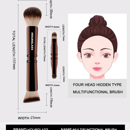 Hourglass Makeup Brush- No.24 Four-Head Multifunctional Brush Loose Powder Foundation Concealer Eyeshadow Concealed Makeup Brush