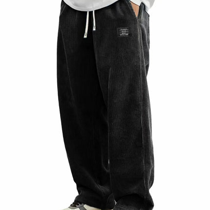 Men'S Corduroy Straight Leg Pants with Drawstring Waist,  Pockets, and Logo Design - Stretchy, Casual Fit for Everyday Wear