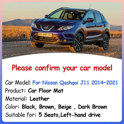 Car Floor Mat for Nissan Qashqai J11 Rogue Sport 2014~2021 Custom Foot Parts Leather Panel Liner Covers Rug Interior Accessories