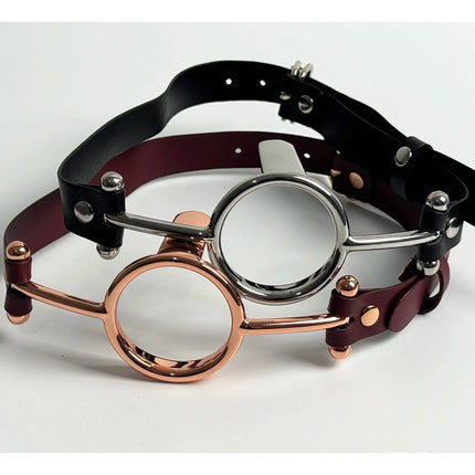 BDSM Tongue Pressure Slave Gag,Leather Stainless Steel Ring Mouth Gags,Sex Toys for Couples,Submissive Bondage,Deep Throat