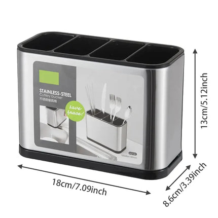 Stainless Steel Kitchen Utensils Holder, Rustproof Anti-slip Cutlery Caddy with Draining Hole, Storage Organizer for Spoons Fork