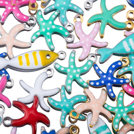 20pcs Stainless Steel Small Starfish Fish Enamel Pendant for DIY Jewelry Making Accessories Findings Ocean Necklace Earrings