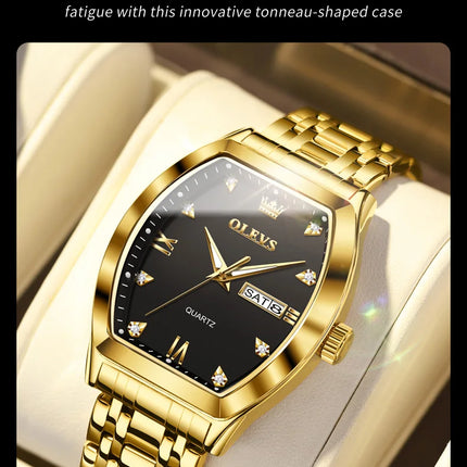 OLEVS 5528 Men's Watches Luxury Tonneau Original Top Brand Quartz Watch for Men Waterproof Luminous Week Date Male Wristwatch