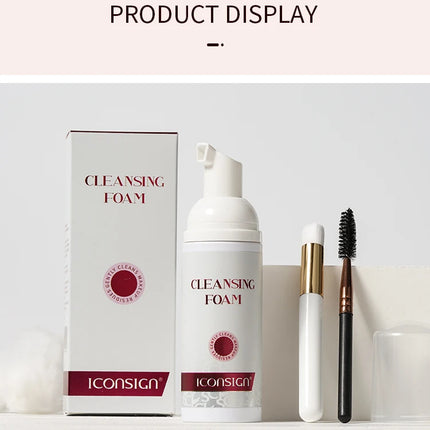 ICONSIGN 60ml Lash Shampoo Brush Kit Professional Lash Foam Cleanser Pump Design No Stimulation Eyelash Mousse Lash Glue Remover