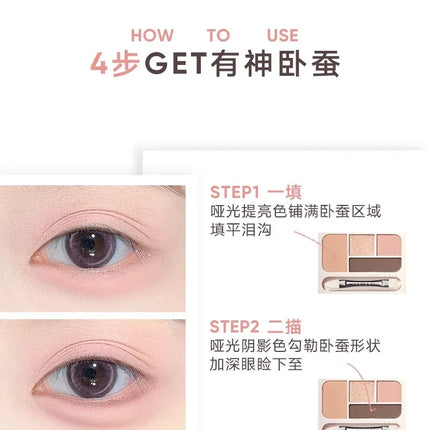Judydoll 4 Colors Eyeshadow Palette Blush Eyeliner Eye Shadow Highlight Contour Palette Silkworm Plate Face Brighten Makeup