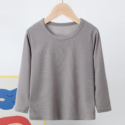 Children's Autumn Solid Color Simple Versatile Long-Sleeve T-shirt Boys' Casual Sports Shirt Girls' Fashion Round-Neck Sweatshirt