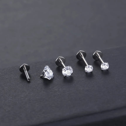 16G 14G Zircon Labret Piercings Lip Stud Rings Stainless Steel Ear Tragus Cartilage Helix Piercing Conch Rook Lobe Stud Earrings