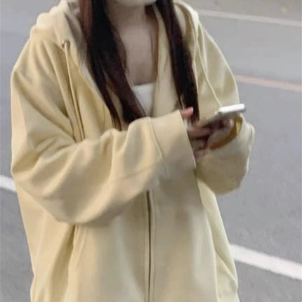 Spring And Autumn Dressing Up Apricot Solid Color Hooded Coat Collection Casual Fashion Trends Versatile Laziness Feeling