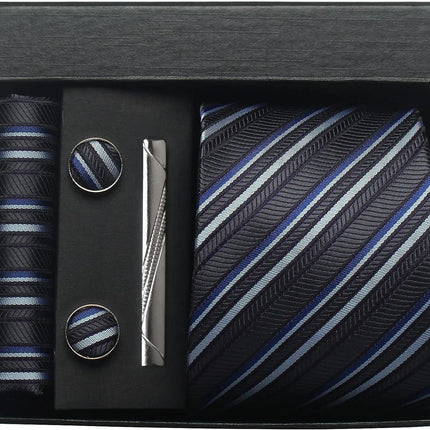 Classic 100% Silk Men's Ties In Gift box 8cm Plaid Dot Striped Business Necktie Handkerchief Cufflinks Wedding Party Tie Set