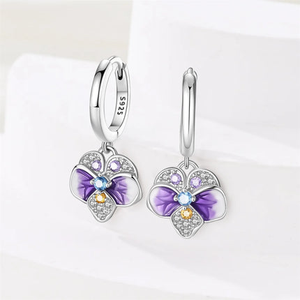 925 Sterling Silver Purple Butterfly Rainbow Flower Stud Earrings for Women Girl Ear Studs Jewelry Fashion Luxury Anniversary