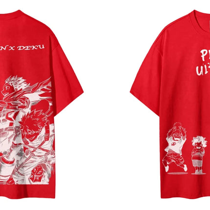 My Hero Academia Kacchan X Deku 2025 Summer Men's Cotton T Shirt Anime Streetwear Casual Short Sleeve Tops for Fans Black Loose