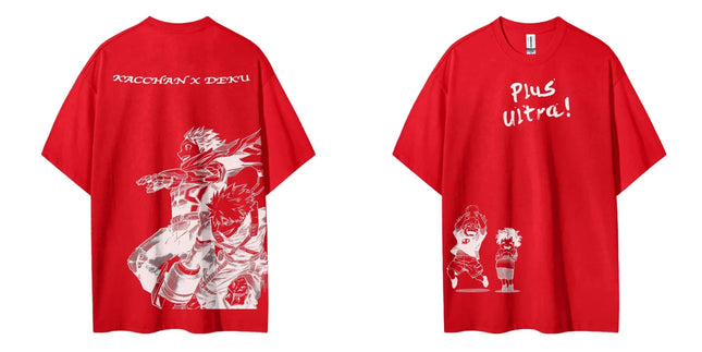 My Hero Academia Kacchan X Deku 2025 Summer Men's Cotton T-Shirt Anime Streetwear Casual Short Sleeve Tops for Fans Black Loose