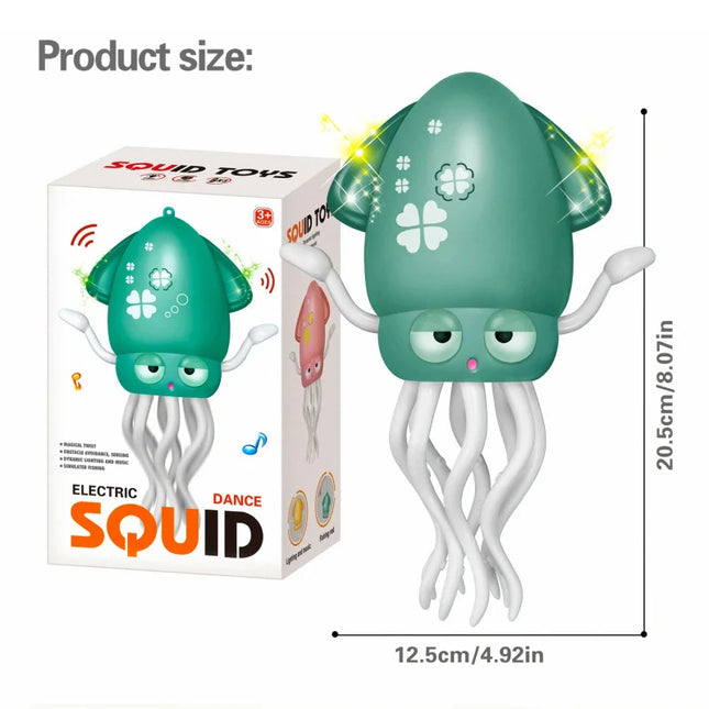 Rechargeable Dancing Octopus Toy, Baby Crawling Trainer Auto Obstacle Avoidance with Sound Light Music & Fishing Game