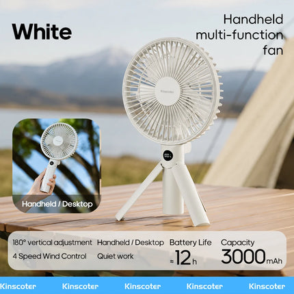 New Foldable Tripod Handheld Fan 3000mAh 4-Speed Rechargeable Fan LED Digital Display Portable Fan for Outdoor Travel Camping