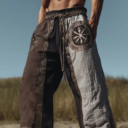 Men's Retro Viking Celtic Knot and Snake 3D Printed Casual Drawstring Straight-Leg Summer Beach Pants