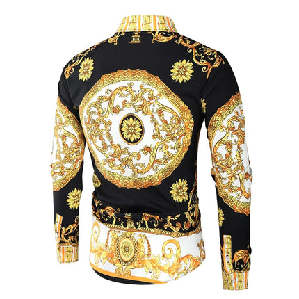 2023 New Men's 3D Digital Print Fashion Slim Fit Long Sleeve Shirt Smooths Your Silhouette Cross-Border Wholesale